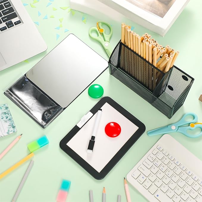Fuyoooo Magnetic Locker Accessories Back to School Essentials Include Magnetic Mirror with Holder Magnet Mesh Pen Holder Small Whiteboard and Magnet for Office School Locker Organizer(Classic,Black)