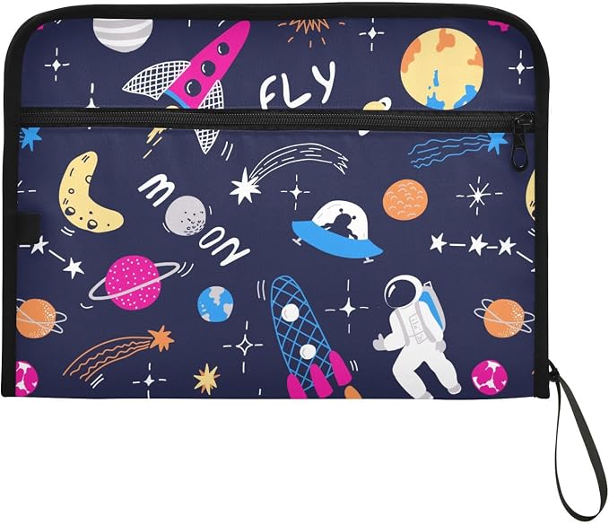Space Rocket Astronaut Planet File Folders,Plastic Folders with 13 Pockets,Expandable File Folder for Documents School Students Office,Aesthetic Folder with Labels A4 Letter Size