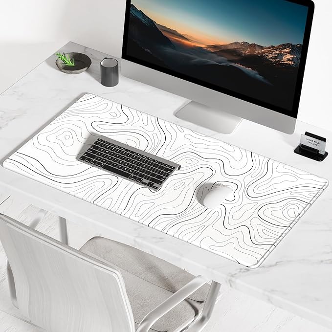 BOSOBO Large Mouse Pad, Desk Pad, XXL XL Extended Gaming Mouse Pad, Desk Mat for Office & Home, Long and Huge Keyboard Mat, Desktop Full Cover 35.5 x 15.7 Inches, Minimalist Abstract Lines
