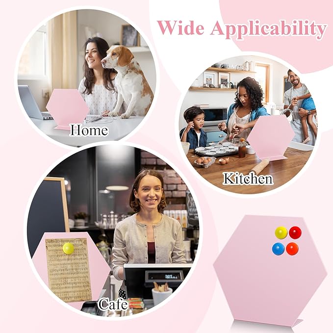 Shimeyao 2 Pcs Magnetic Bulletin Board for Tabletops with 8 Magnets Memo Display Easel Stand for Home Office School Kitchen Table Supplies (Hexagon,Pink,10 x 8.5 Inch)