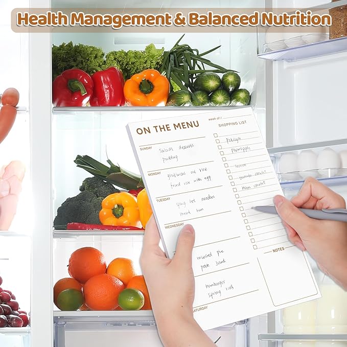 60 Sheets Meal Planner for fridge with Pen Holder, 7x10'' Magnetic Meal Planners and Grocery List Undated Weekly with Tear off Shopping List and Shopping, White