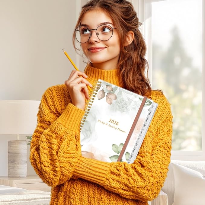 2026 Planner - Planner 2026 from January 2026 to December 2026 with 12 Monthly Tabs, Flexible Cover, Inner Pocket, 8.5" x 11", Rose Leaf