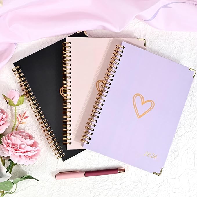 2026 Planner, Jan.2026 - Dec.2026 Weekly Monthly Planner 6.25"x8.5" with Page Tabs, Calendar Hardcover with Inner Pocket, Elastic Band, Twin-Wire Binding, Bookmark, Purple Love Heart