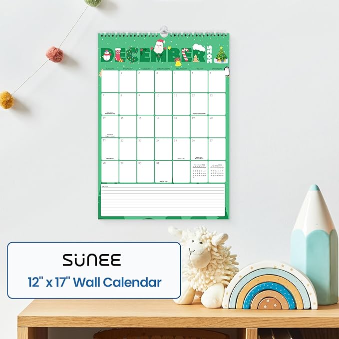 SUNEE Calendar 2026 18 Months Wall Calendar Oct. 2025 - Mar. 2027, 12"x17" Big Hanging Calendar 2026 with Note, Past Month and Next Month for Organizing & Planning, Cute