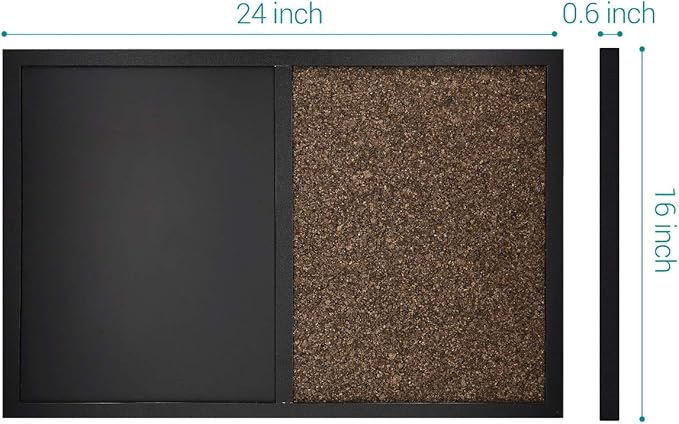 Navaris Combination Chalk and Cork Board - 16 x 24 in Magnetic Chalkboard Combo Framed Bulletin Board for Wall - Includes Chalk, Push Pins, Magnets
