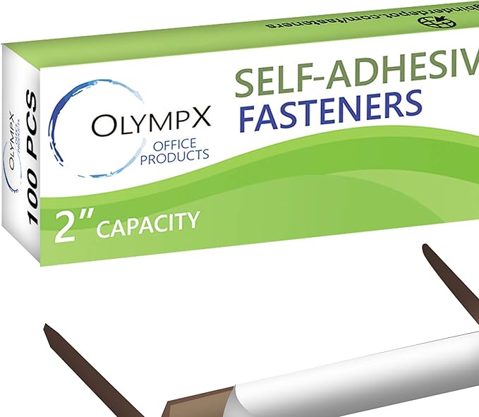 OLYMPX 100 Pcs of 2? Capacity Premium Self Adhesive Prong Paper Fastener Bases, 2.75 Inch Center for Paper File Clip Folder Accessories, 100 per Box