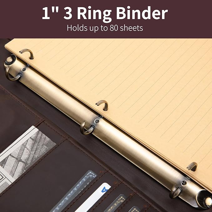 Genuine Leather 3 Ring Binder Portfolio, 8.5 x 14 Legal Size Pad Holder, Hidden Handle, Zippered Padfolio with 15” Laptop Organizer, Professional Business Folio for Men Women, Dark Brown