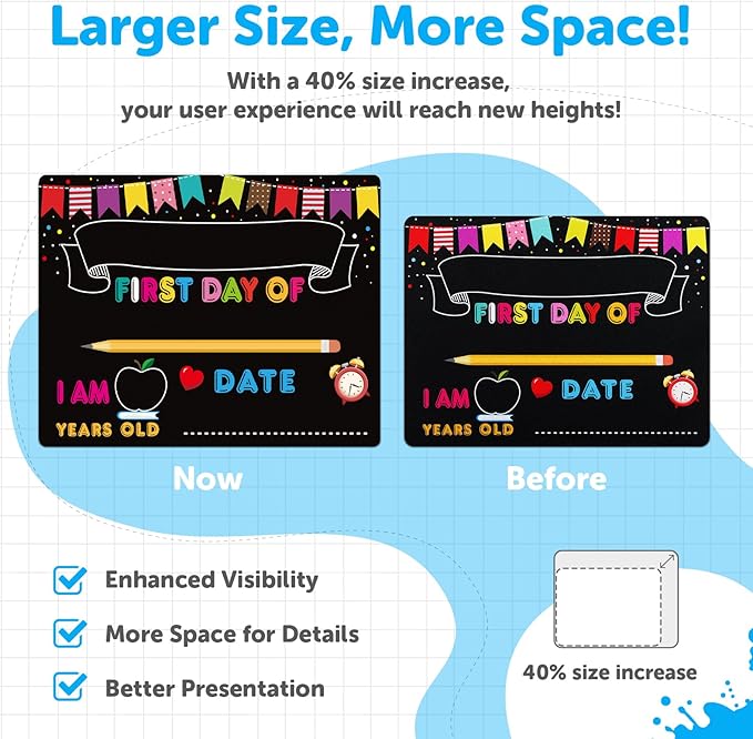 PETCEE First Day of School Board Sign - 11"x14" Double Sided Reusable and Erasable 1st First & Last Day of Preschool Pre-K Chalkboard Sign Photo Prop Gift Back to School Supplies for Kids Son Daughter