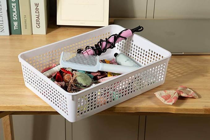 Aebeky A4 Size Plastic Paper Storage Trays,Desktop File Organizer Baskets,6-Packs (White)
