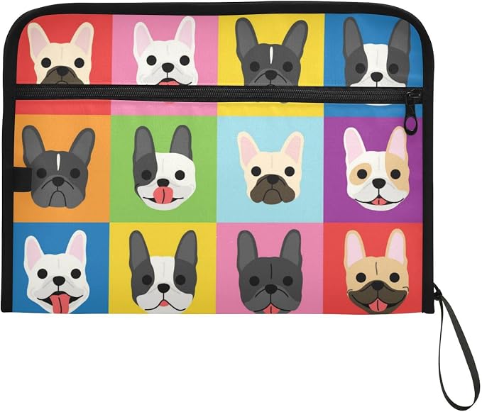 13 Pockets Expanding File Folder French Bulldog Pop Art with Sticky Labels Accordion File Folder Document Organizer Letter Size A4 Papers Expandable File Keeper