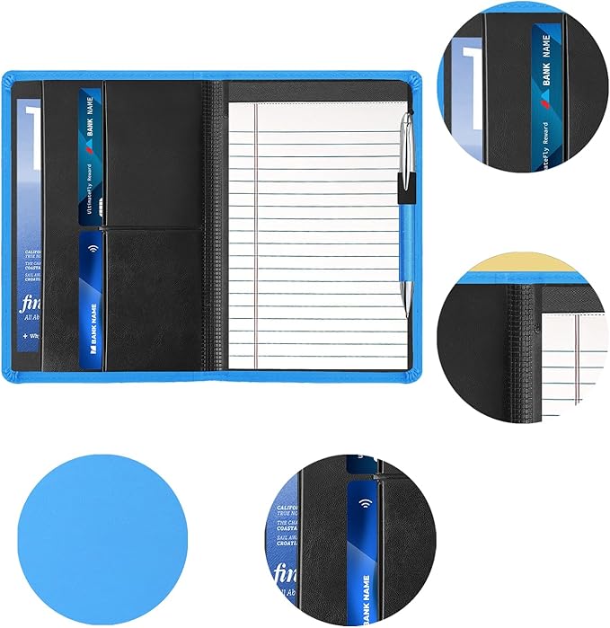Lcjtop Classic Padfolio/Junior Portfolio Folder Case, A5 Business Organizer Binder for Men Women, 5 x 8 Writing Pad Included,Blue