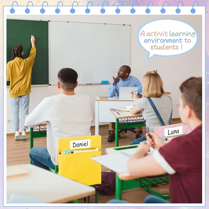 gisgfim 12 Pcs Chair Pockets for Classroom 17 x 20 Inch s with Name Tag for Classroom Chairback Pouch Bag Organizer for Student Elementary School Daycare Supply (Pastel)