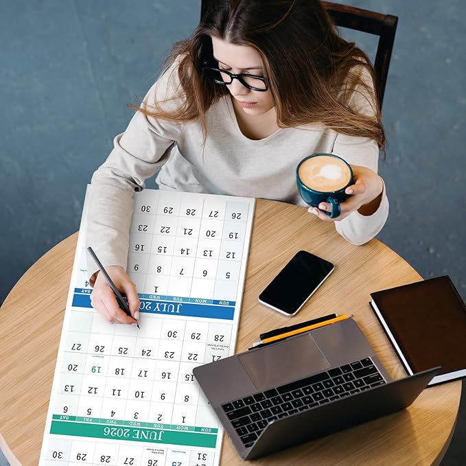 Wall Calendar 2026-2027 - 3 Month Calendar Vertical, April 2026 to June 2027, Calendar 2026-2027 with Large Blocks, 11'' x 26'' (Open)