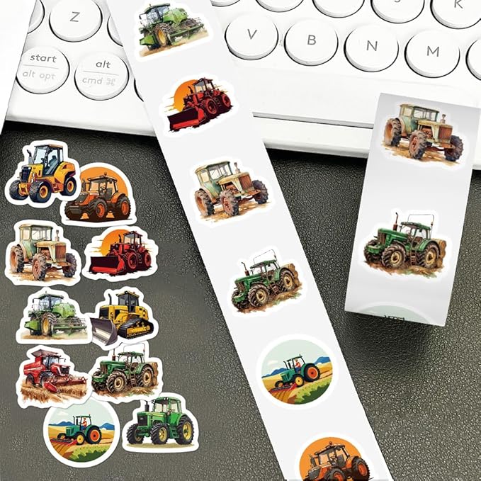 Truck Stickers for Kids,Construction Vehicle Sticker Label,500 Pcs Cartoon Tractor Stickers Roll Self Adhesive Decals for Party Supplies Decorations Water Bottle Laptop Luggage Scrapbook