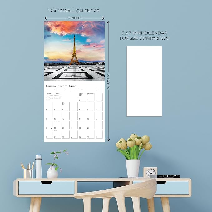 Graphique 2026 Paris Glitz Wall Calendar | 12” x 12” | Thick Paper | Home & Office Organizer | Large Monthly Grid | 3 Languages & Marked Holidays | 4 Month Preview Page for 2027