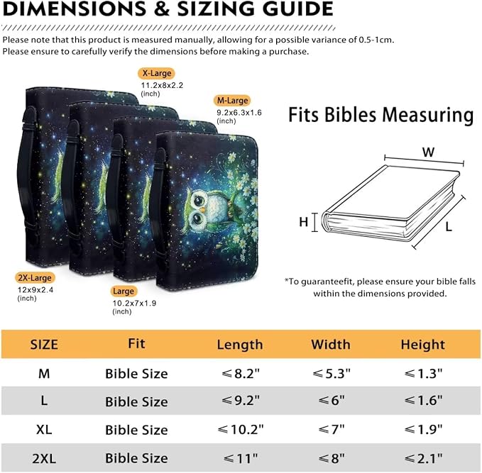 Galaxy Night Owl Bible Cover Bags Floral Pattern with Handle Bible Cover Carrier Carrying Organizer Bag Church Bag for Women Girls-Size M