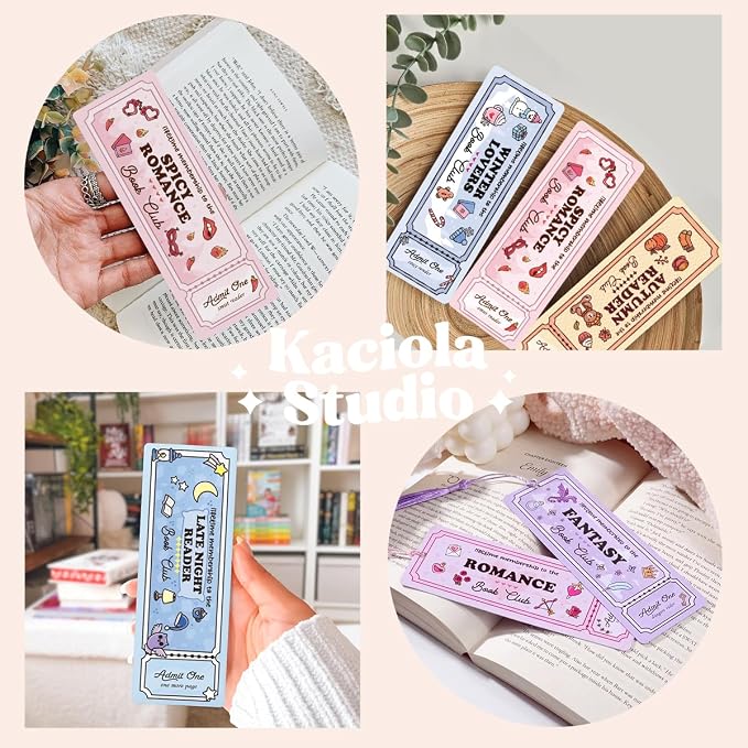 Kaciola Studio 10PCS Cute Ticket Style Bookmarks, Funny Bookmarks for Women, Double Sided Fantasy Booklover Gifts, Cute Gifts for Romance Reader Friends Girls