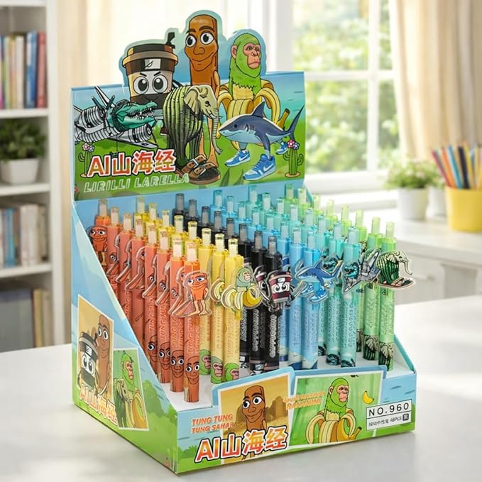 Italian Brainrot Erasable Pens, Cute Animal Ball Point Pens 0.5mm Blue Party Favors for Kids, Back to School Supplies Fun Stationary Pen Gifts for Birthday (6 Brainrot)