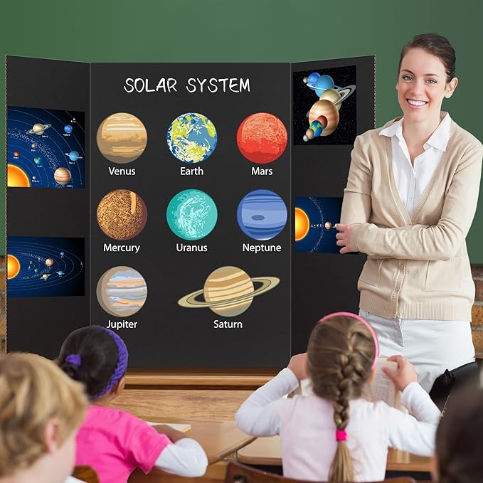 AKONEGE 4 Pack 36" x 48" Trifold Poster Board for Presentation, Black Corrugated Cardboard Large Tri Fold Poster Board for Science Fair, Office & School Projects, Photo Displays, Exhibitions Event