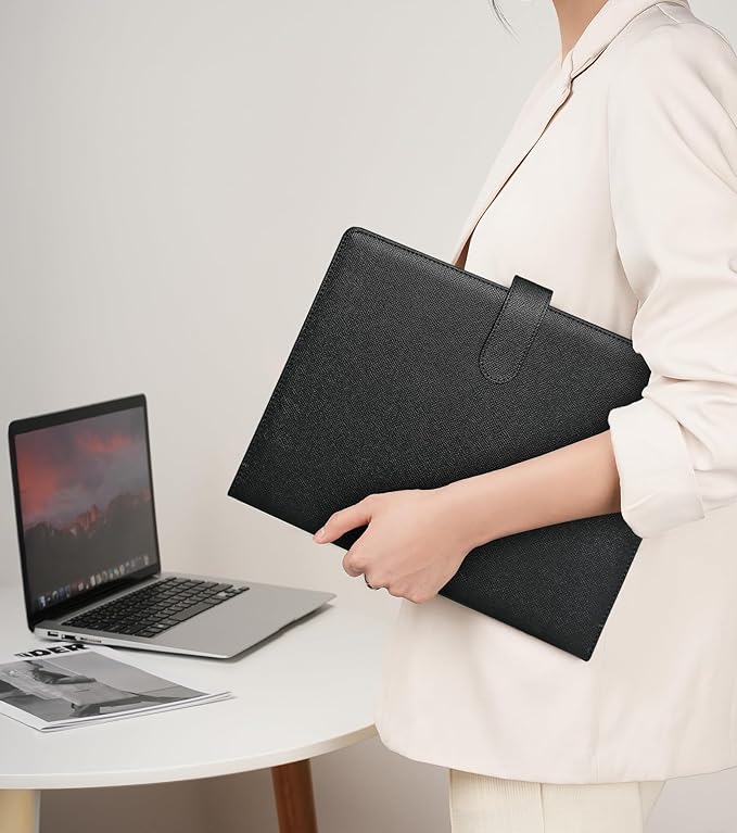 Zreal Padfolio Portfolio for Women and Men, Faux Leather Clipboard Folder with Document Organizer, Business Card & Pen Holder, Fits A4 Letter Size Legal pad for Work, Office & Conference (Black)