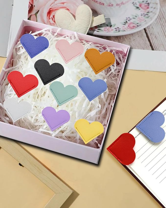 30Pcs Leather Heart Book Marks for Women, Cute Heart Bookmark Corner for Book Lovers Gifts