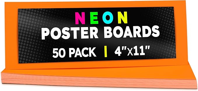 Hygloss Medium Poster Board 4x11 - 50 Neon Orange Single Color Bulk Pack - 10 Pt. Thickness Colored Poster Board Paper for Projects, Signs, Displays - Posterboard Multipack 4" x 11"