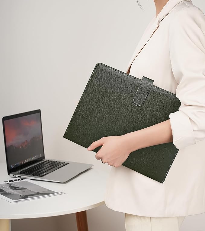 Zreal Padfolio Portfolio for Women & Men, Faux Leather Clipboard with Folder, Resume Document Folder, Legal Pad Holder Fits A4 & Letter Size for Interview, Conference (Olive Green)