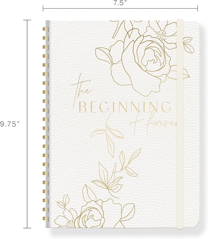 Fringe Studio Faux Leather Cover Semi-Concealed Spiral Wedding Planner, 4 Tab Dividers, Elastic Closure, "CASCADING ROSES", Approx. 7.5" w x 9.75" h, 104 Pg, Wedding Collection (680002)