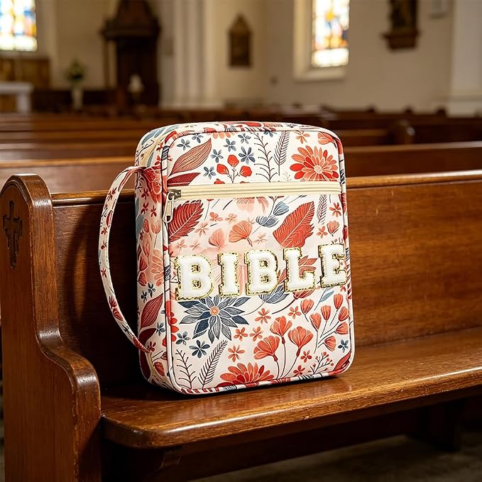Bible Bag Cover Case for Women Bible Carrying Bag with Handles Bible Study Supplies & Accessories Christian Gifts for Women (Leaf Upright Style)