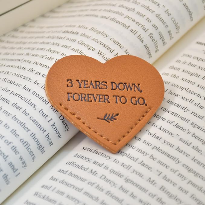 3 Year Anniversary Leather Gift for Her Him, 3rd Wedding Anniversary Traditional Gifts for Wife Husband, Unique Leather Heart Bookmark (2.16‘’) Ideas for Men Women Couple