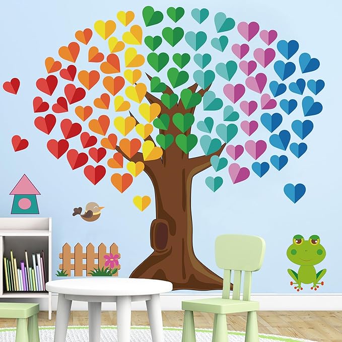 Vcekract Classroom Tree Bulletin Board Decorations, Hearts Bulletin Board Tree Cutouts Set, Welcome Classroom Bulletin Tree Wall Decors for Nursery Elementary School Teacher Chalkboard Supplies