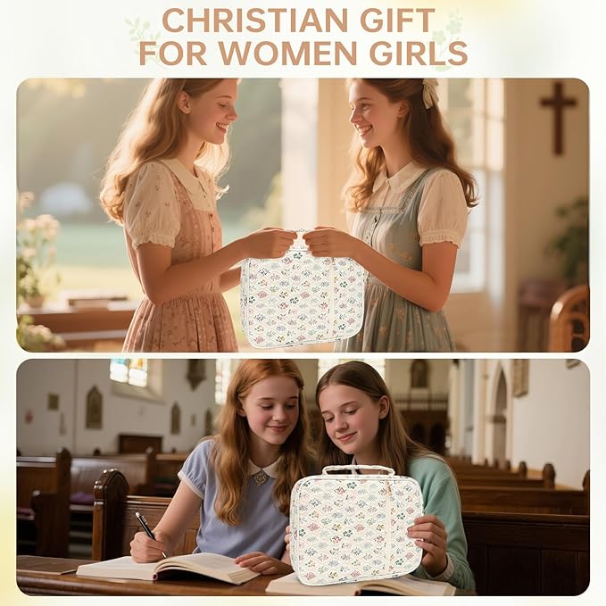 Bible Cover Case for Women Large Bible Cover with Durable Handle Quilted Bible Carrying Case for Girls Bible Study Supplies Accessories (Wildflower Meadow, Wildflower Meadow)