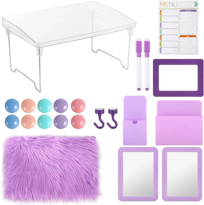 OMISTAR 22 Pcs Locker Organizer Kit - Purple Locker Accessories with Locker Shelf Magnetic Mirror Small Whiteboard Adsorptive Buttons Markers Phone Frame Hook,Back to School Essentials Decorations