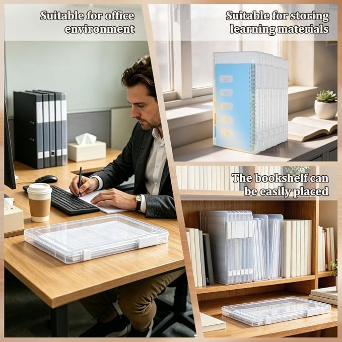 Veemoon 6 Pcs Document Holder A4 Clear File Storage Box, Transparent Plastic Organizer Lid, Office School Home Paperwork Desk Management