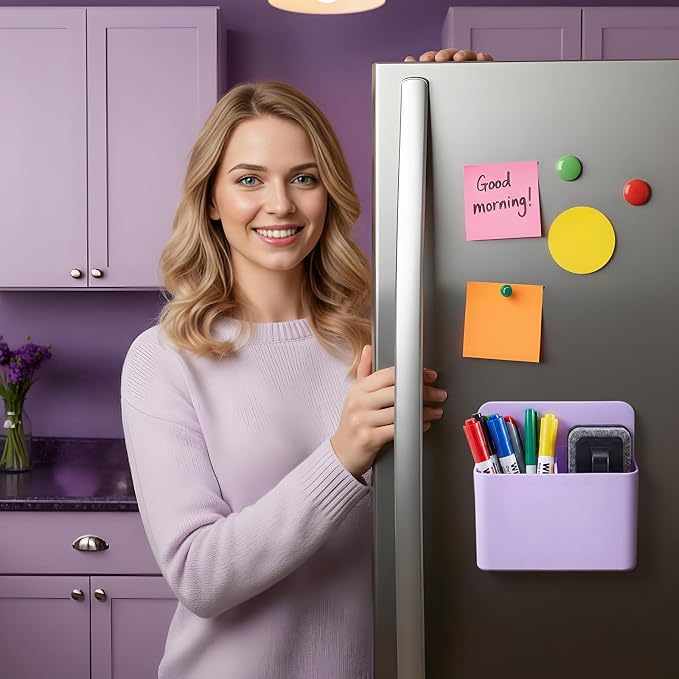 2 Pcs Magnetic Dry Erase Marker Holder Magnetic Pen Holder for Whiteboard Magnet Pencil Storage Organizer for Office Refrigerator Locker Classroom Organization Metal Cabinets (Purple)