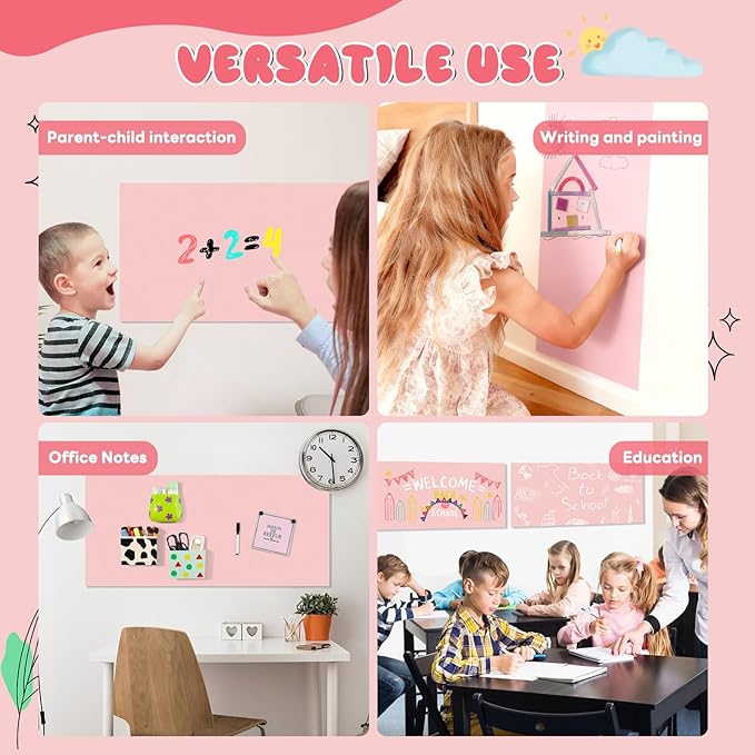 Magnetic Wall Decal for Kids,32x40 Inch Arched Magnetic Chalkboard for Wall,Suitable for Home Decoration Wallpaper and Children's Game Room (Light Pink, 16x40 Inch)