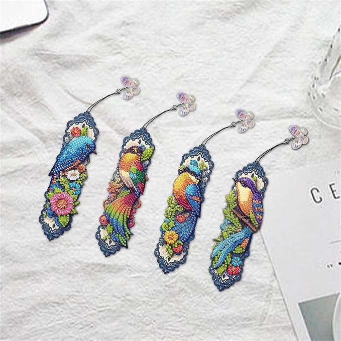 4pcs Bird Diamond Art Bookmarks,Diamond Painting Bookmark Kits for Adult,DIY Gem Art Small Crafts with Rhinestone Tassel,Paint by diamonds for Graduation Birthday Reader Gifts,For Book Lovers (Bird02)