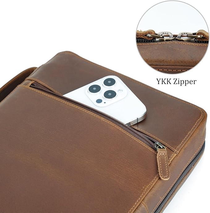 Polare Full Grain Leather Bible Cover Church Bag Bible Protective Book Holder Carrying Case Folder Organizer Portfolio for Men and Women (Light Brown)