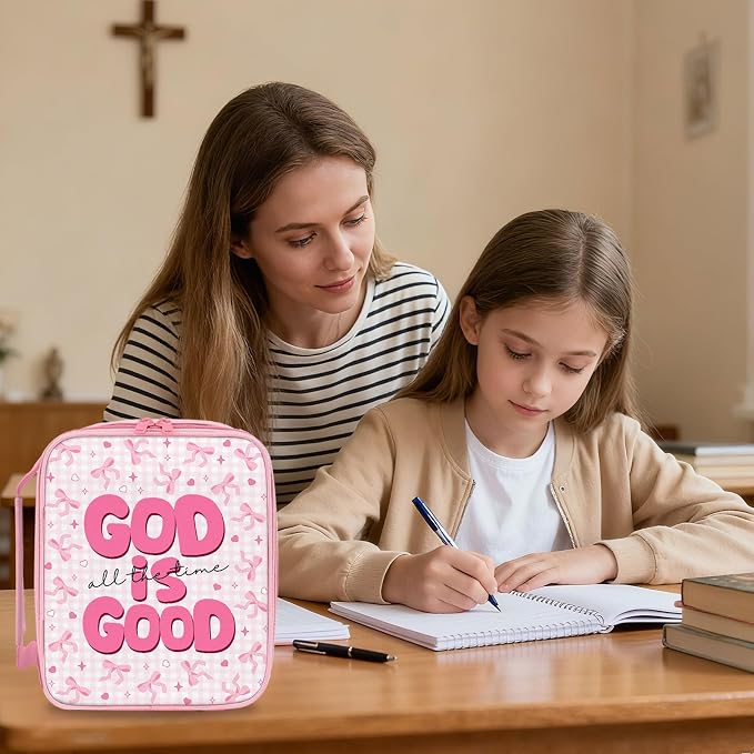 Bible Cover Case for Women - Gifts for Christian Women, Religious Birthday Gifts, Pink Bow Bible Verse Gift, Catholic Spiritual Inspirational Gift, Bibles Carrying Book Cases for Woman