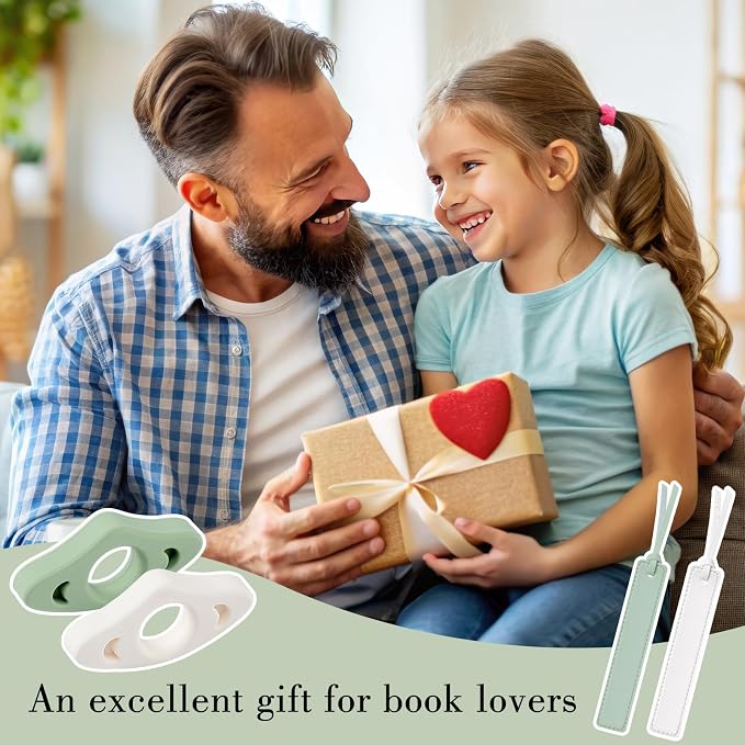 4Pcs Book Page Holder Set, 2Pcs Breathable Silicone Thumb Book Page Holder and 2Pcs Leather Bookmark, First Mothers Day Gift for New Mom, Reading Accessories for Book Lovers, Readers
