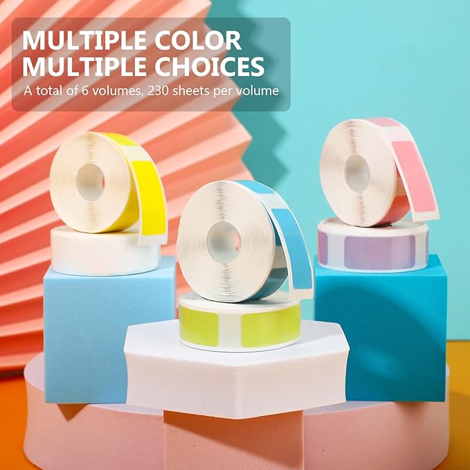 1380 Pieces Adhesive Color Label Paper Colorful Thermal Sticker Label Printable Label Roll 0.59 x 1.18 Inches Printer Sticker Paper Thermal Labeling Tape for Home Office Business, 6 Rolls