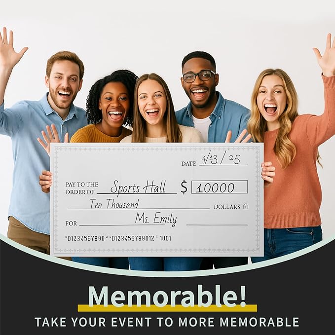 30 x 16 Inches Foldable Giant Check for Presentations, Dry Erase Big Blank Check, Large Fake Check, Oversized Checks for Fundraisers, Prizes, Awards,Retirement, Charity & Donation Events(White)