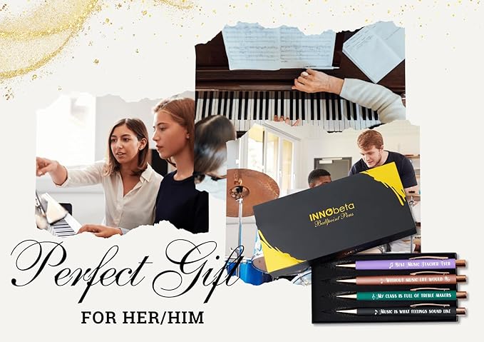 InnoBeta Music Teacher Gifts for Women, Ballpoint Pen Set of 4, Funny Gifts in Teacher Appreciation Day, Birthday, Christmas - Best