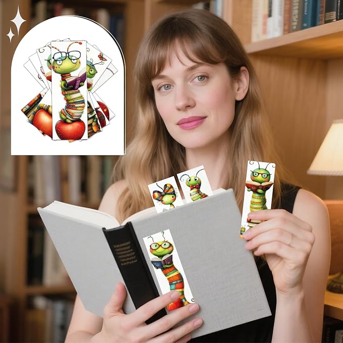 Wxiben Whimsical Bookworm Bookmarks Gifts - 100 Pcs Worms Reading Paper Bookmarks Double Sided Funny Insect Book Markers Page Clip Gift for Women Men Teachers Office Book Lovers Bookish Supplies