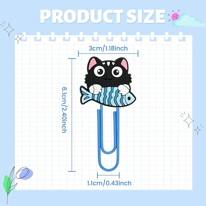 Cute Paper Clips,20Pcs Cute Pet Cat Bookmark Paperclips Bulk Metal Fun Kitten Eats Fish Planner Clip Charms Clamp Desk Accessories Stationery Colorful Office Supplies Student Teacher Party gifts Decor