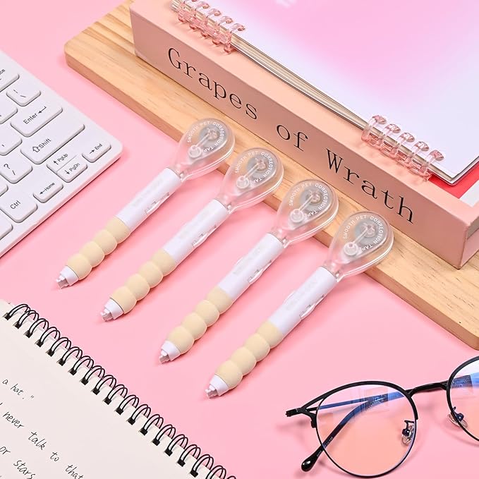Temiary 4 Pcs White Correction Tape Pen, 19.69 ft Smooth Pull Out Tape Pens, Instantly Dry, Easy to Use Applicator for School Office Supplies (White)
