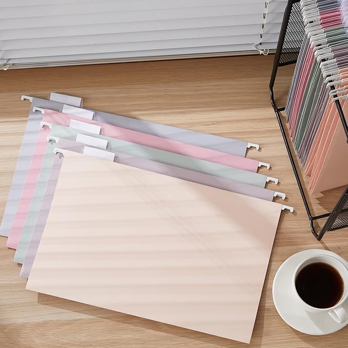 Y YOMA Legal Size - 25 Pack Colored Hanging File Folders Decorative Hanging Folder Cute Pretty File Folder for Filing Cabinet Office Home with 1/5-Cut Adjustable Tabs, Morandi Orange