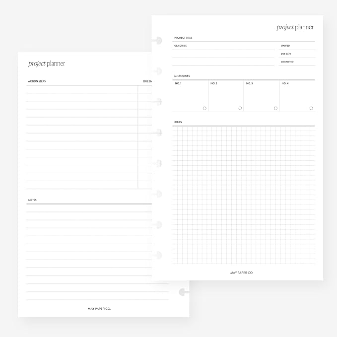 May Paper Co. Half Letter Project Planner Insert 8-Disc Agenda Refill for Levenger Circa Junior, Arc by Staples, TUL Junior 5.5 x 8.5 in, White