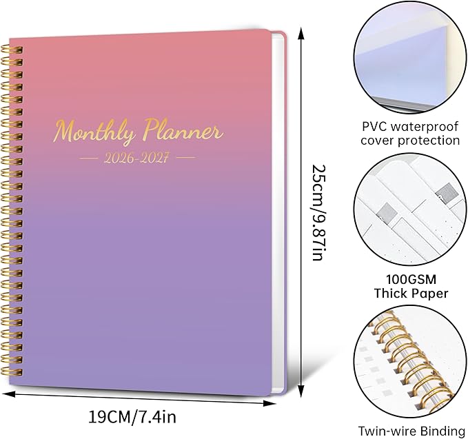 Monthly Planner 2026-2027, 2026 Calendar 24 Months Planner, 7.4"x9.4", JAN 2026 - DEC 2027, Personal Organizer with Monthly Goals, To-Do List, Habit Tracker, 24 Monthes for School Office Home Planning