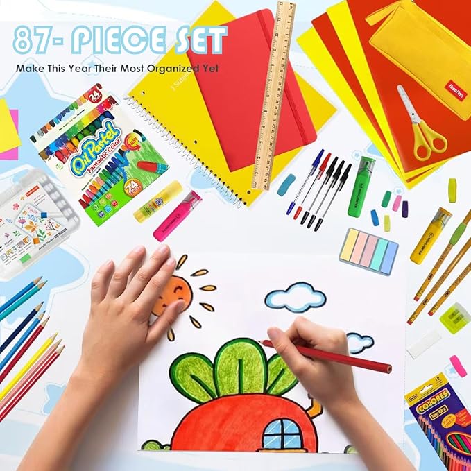 Anlass 87 PCS Comprehensive Back-to-School Supply Set for Grades K-12, Essential Classroom Kit with Folders, Notebooks, Pencils & More